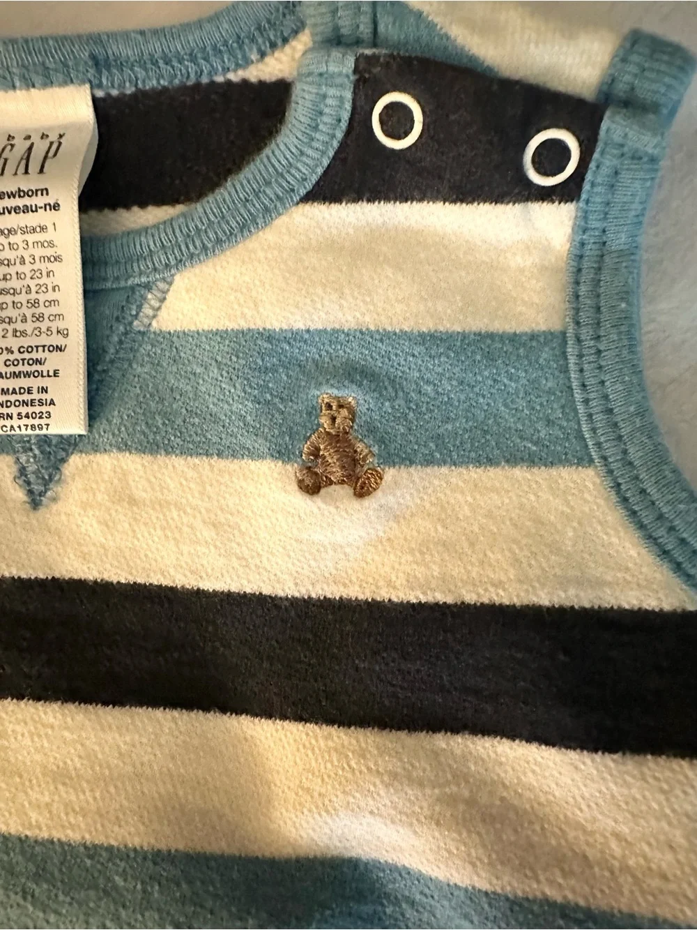 GAP Baby Striped Tank Top in Blue, White & Navy with Teddy Motif